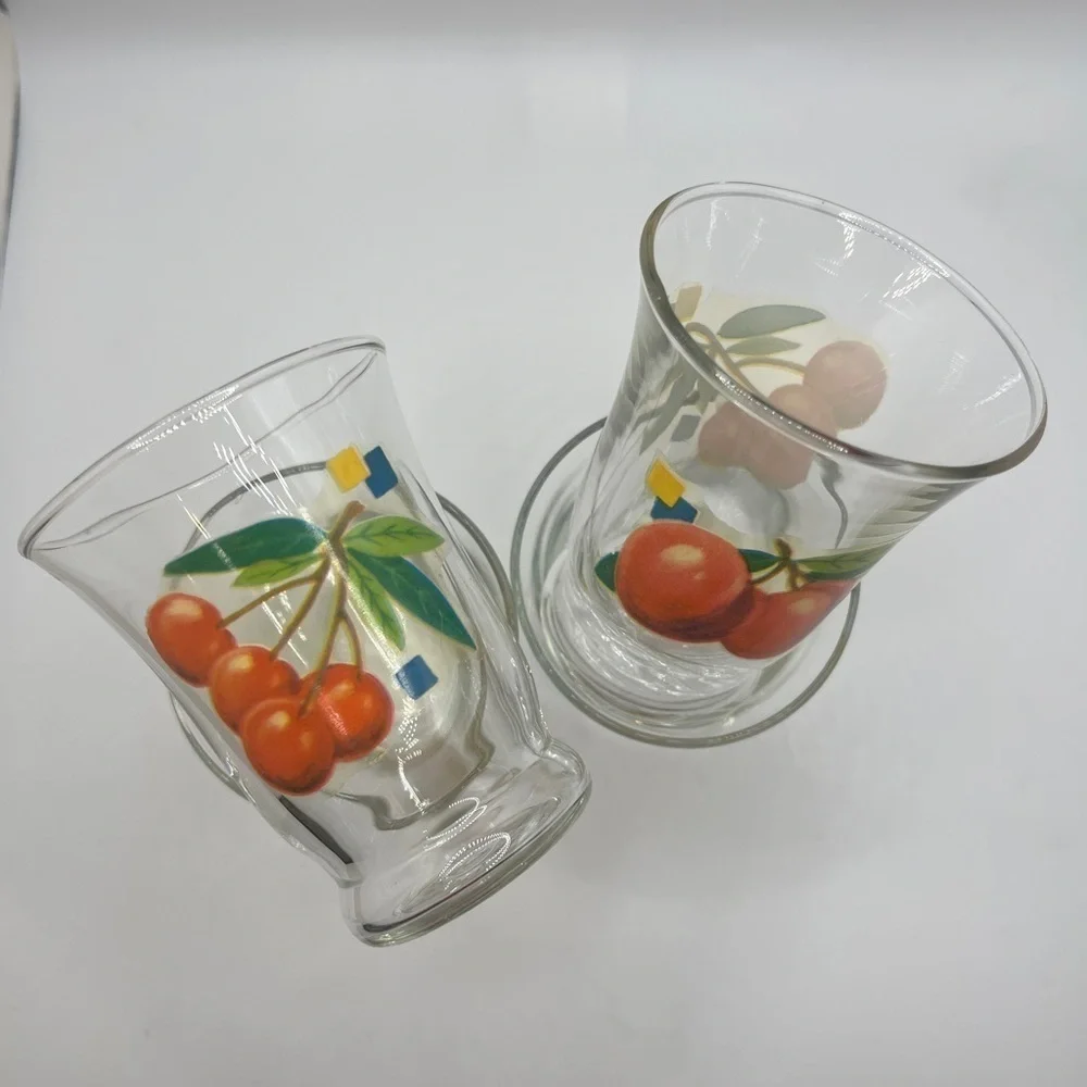 Vintage Mid-Century Cherry Fruit Pattern Cordial Shot Glasses- set of 4